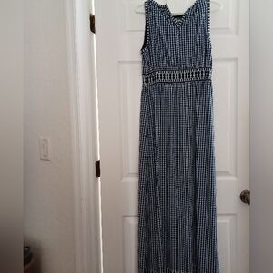 Max Studios Womens Size L Navy Blue & White Geometric Print Maxi Dress